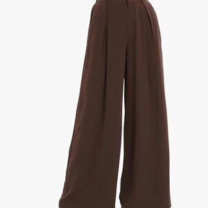 Tronjori Women's L Short Black Pants Wide Leg Palazzo High Waist Polyester 18022
